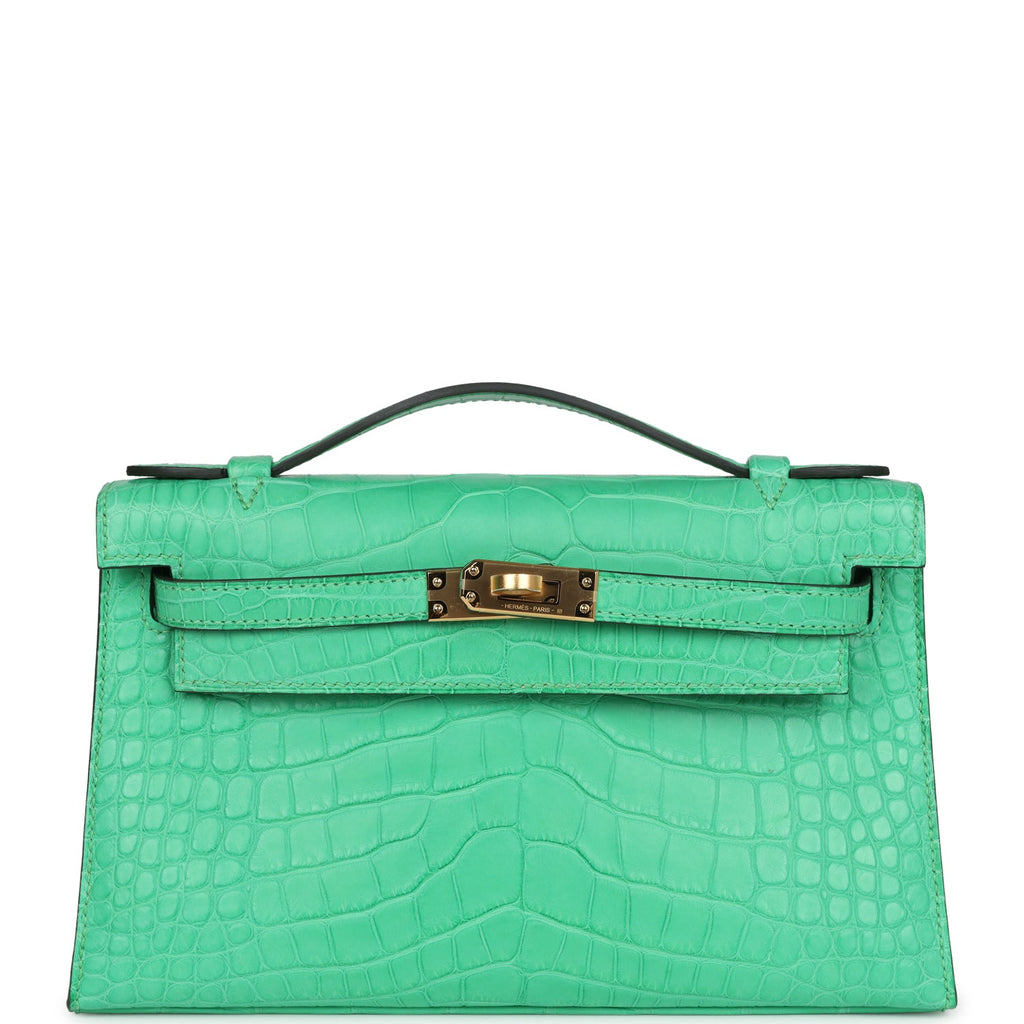 Hermes Kelly Pochette Vert Comics Matte Alligator Gold Hardware - Exclusu