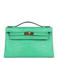 Hermes Kelly Pochette Vert Comics Matte Alligator Gold Hardware - Exclusu