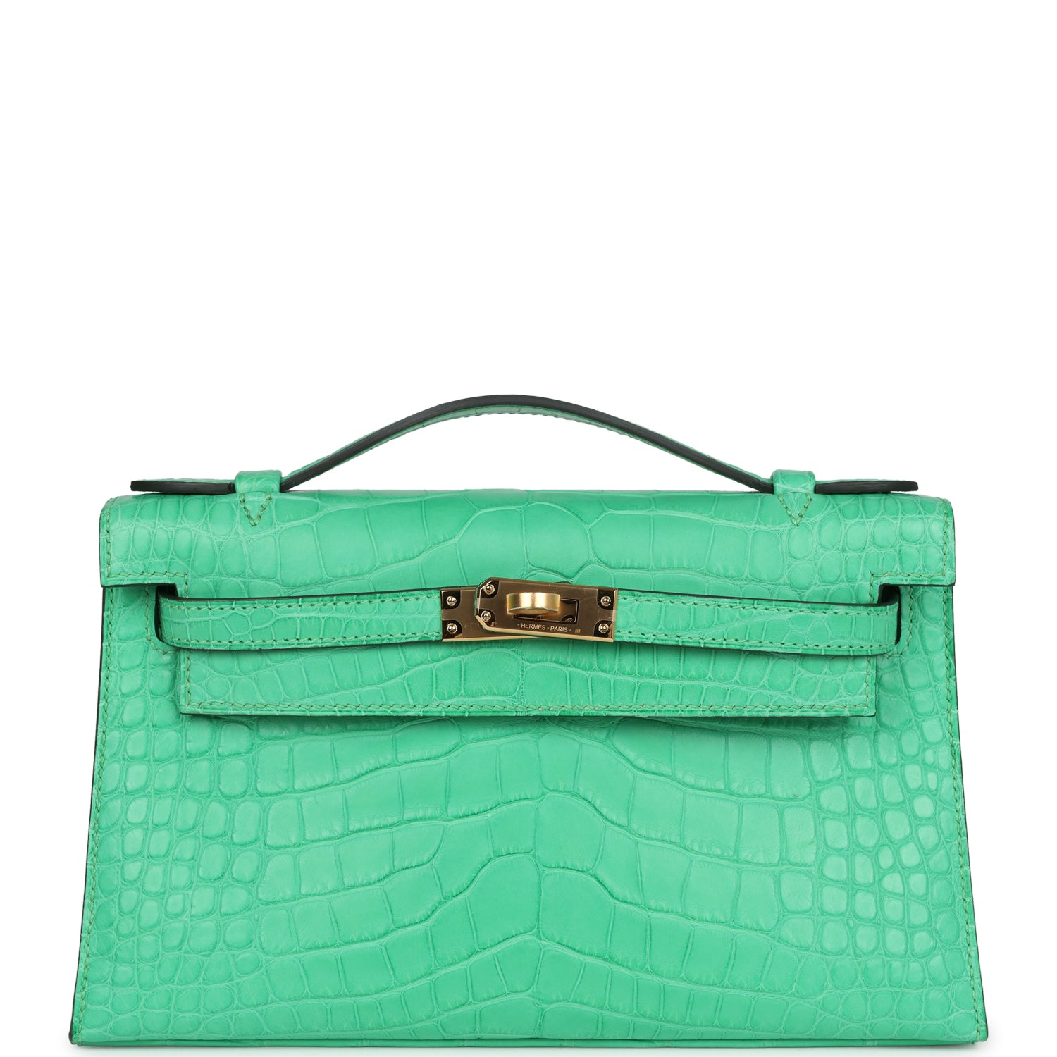 Hermes Kelly Pochette Vert Comics Matte Alligator Gold Hardware - Exclusu
