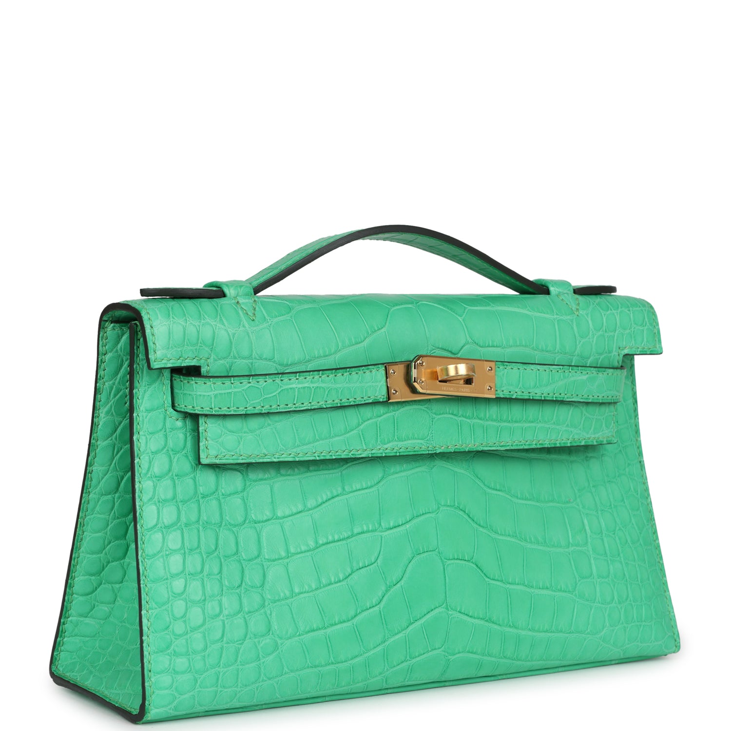 Hermes Kelly Pochette Vert Comics Matte Alligator Gold Hardware - Exclusu