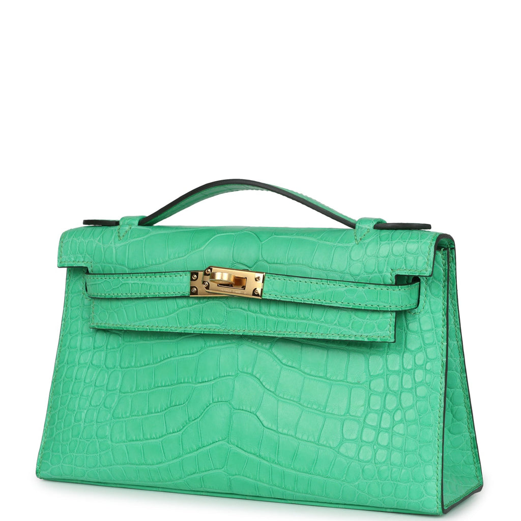 Hermes Kelly Pochette Vert Comics Matte Alligator Gold Hardware - Exclusu
