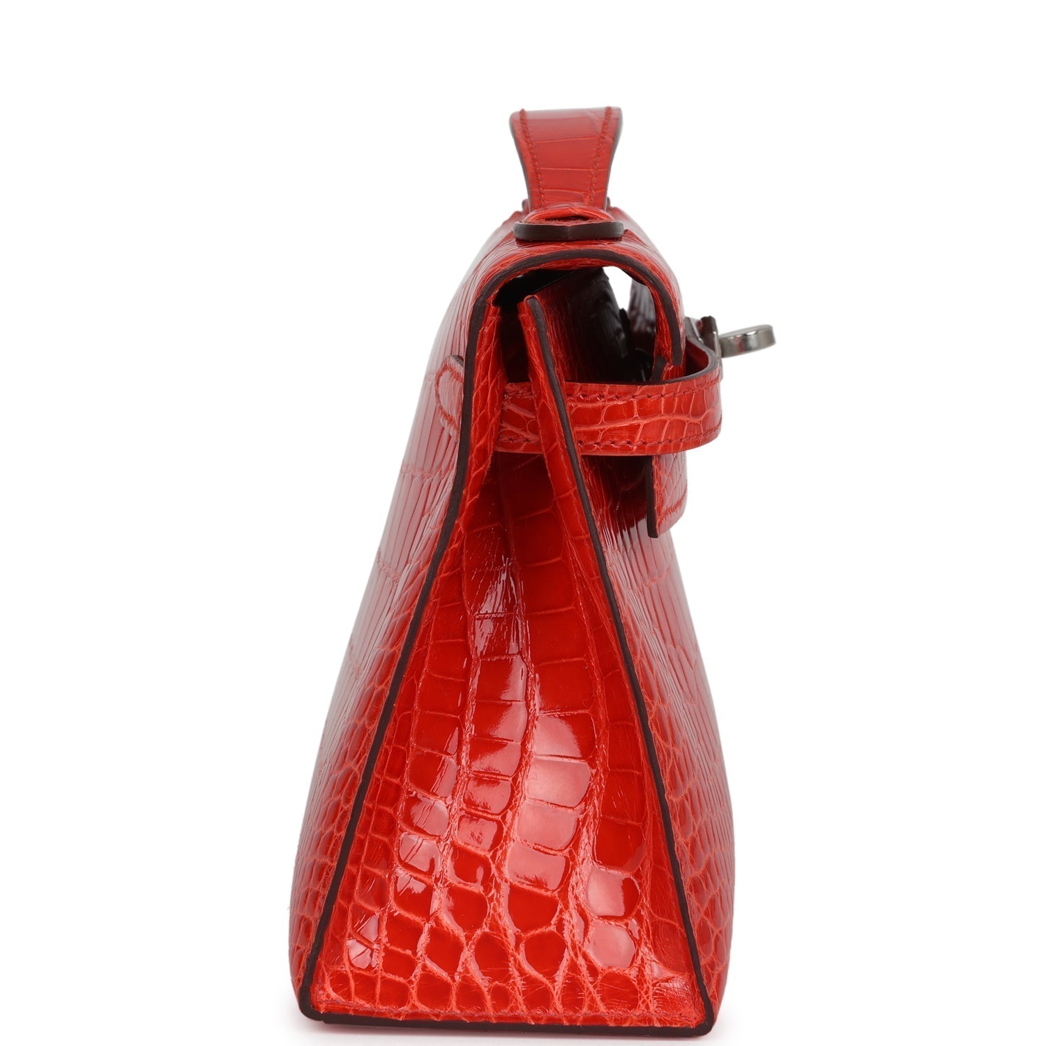 Hermes Kelly Pochette Orange Poppy Shiny Alligator Palladium Hardware - Exclusu