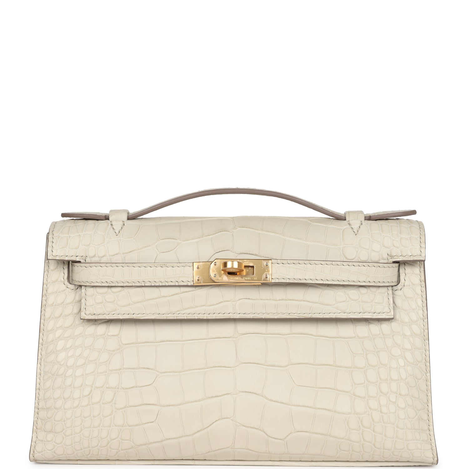 Hermes Kelly Pochette Beton Matte Alligator Gold Hardware - Exclusu