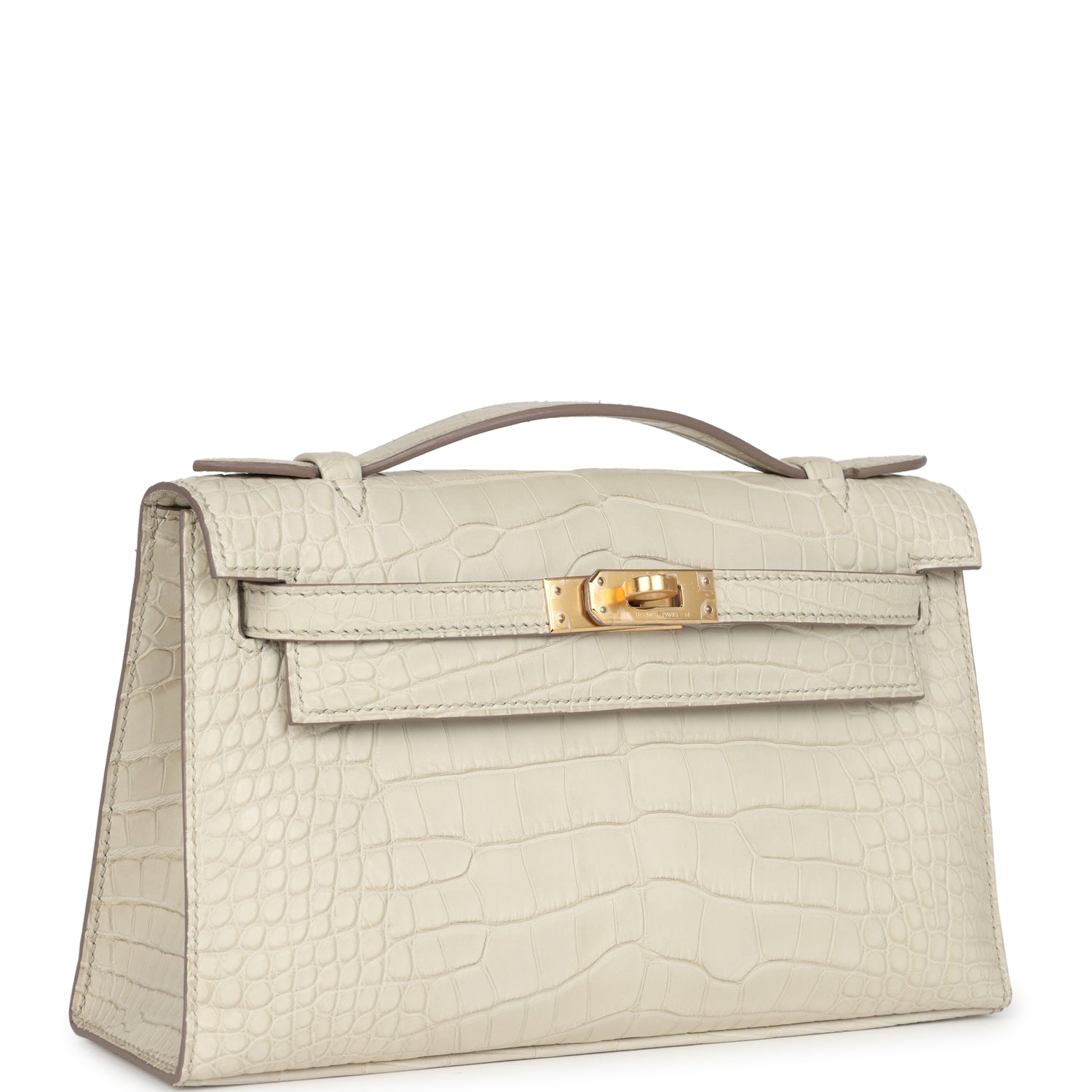 Hermes Kelly Pochette Beton Matte Alligator Gold Hardware - Exclusu