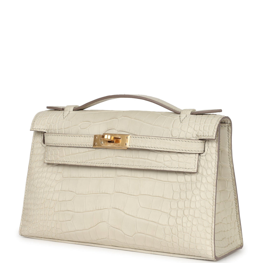 Hermes Kelly Pochette Beton Matte Alligator Gold Hardware - Exclusu