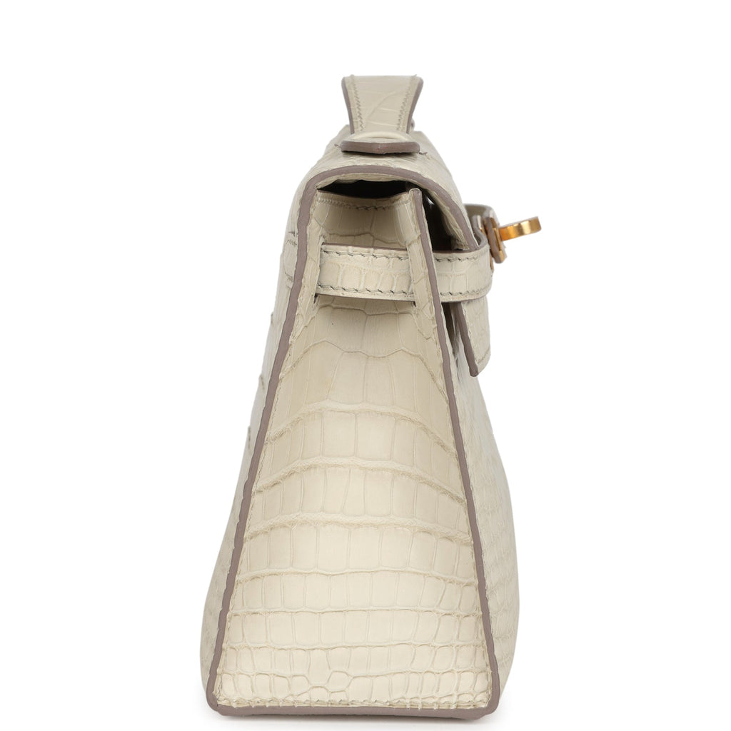 Hermes Kelly Pochette Beton Matte Alligator Gold Hardware - Exclusu
