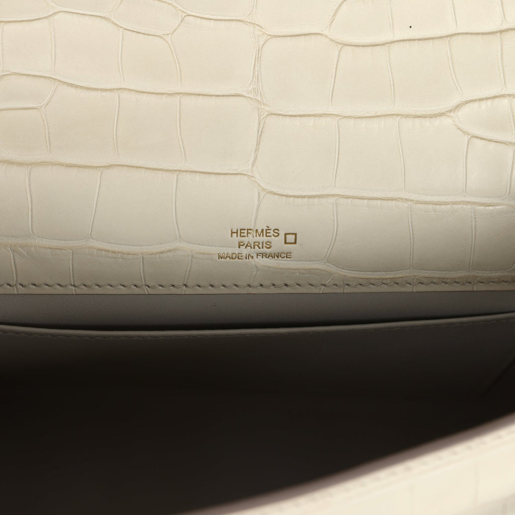 Hermes Kelly Pochette Beton Matte Alligator Gold Hardware - Exclusu