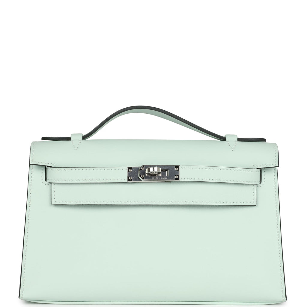 Hermes Kelly Pochette Vert Peppermint Swift Palladium Hardware - Exclusu