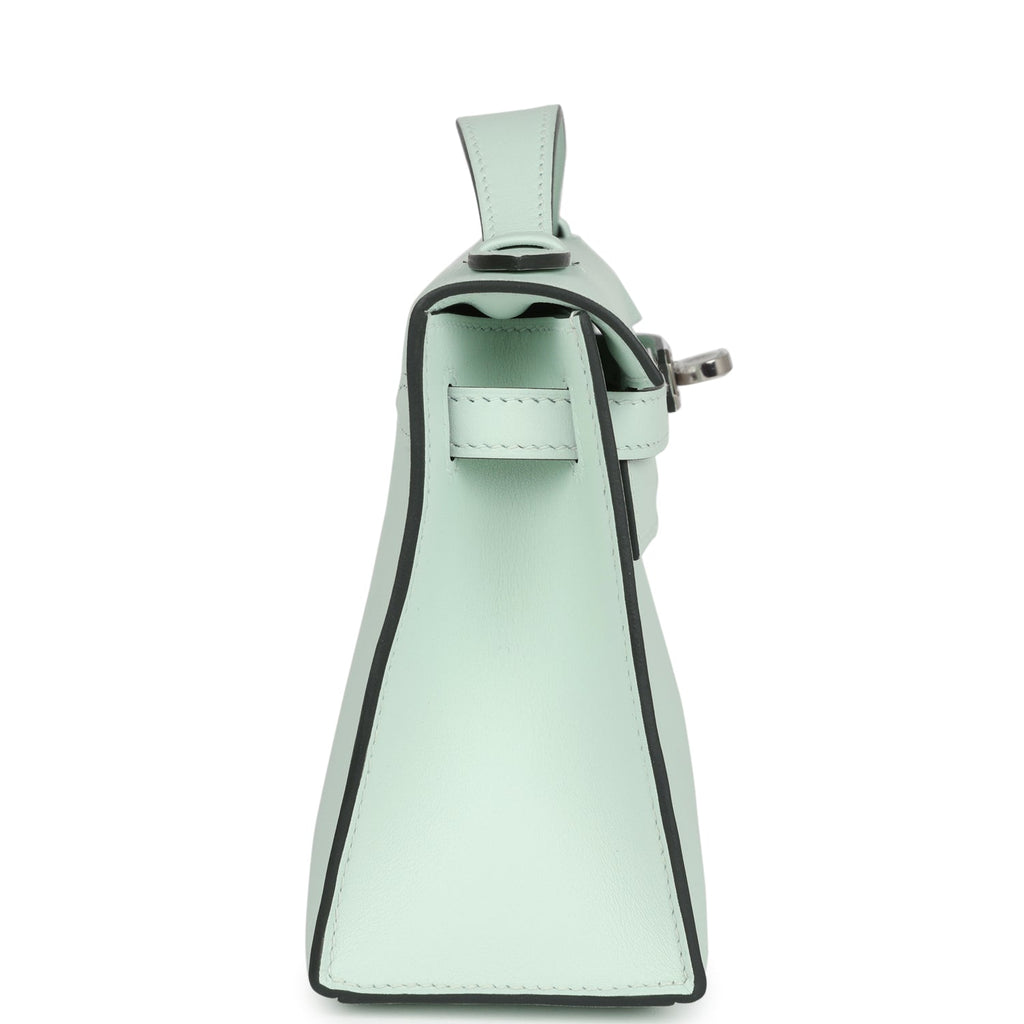 Hermes Kelly Pochette Vert Peppermint Swift Palladium Hardware - Exclusu