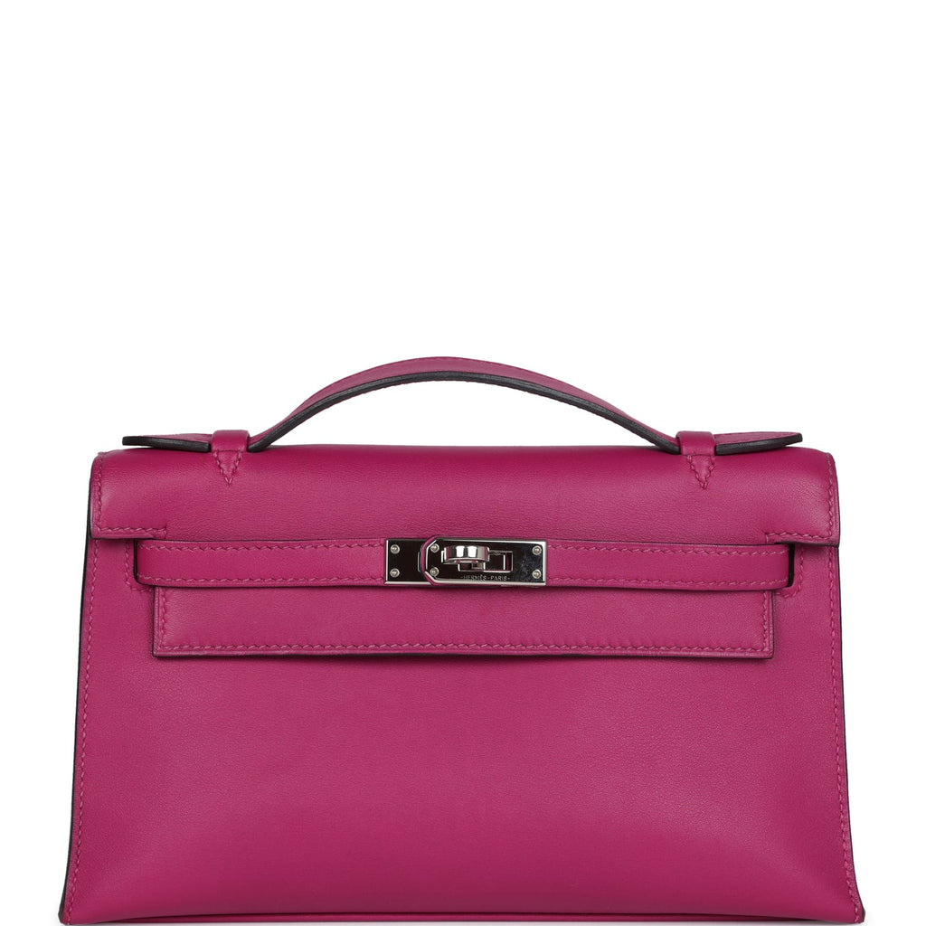 Hermes Kelly Pochette Rose Pourpre Swift Palladium Hardware - Exclusu