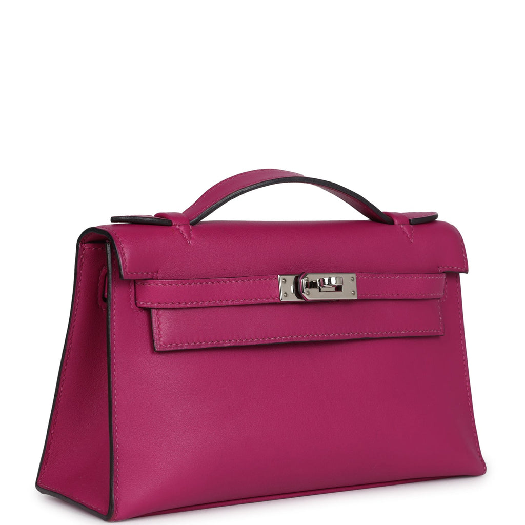 Hermes Kelly Pochette Rose Pourpre Swift Palladium Hardware - Exclusu