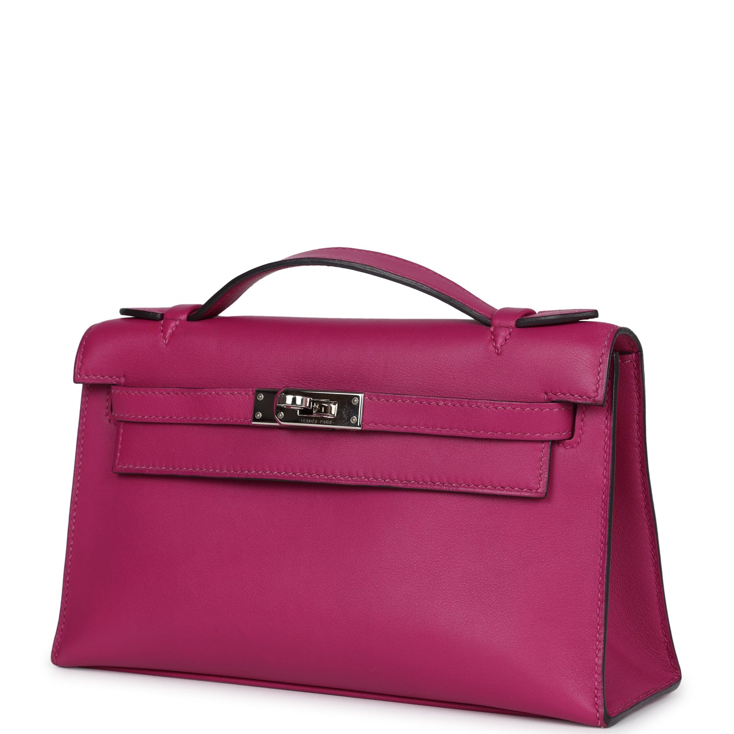 Hermes Kelly Pochette Rose Pourpre Swift Palladium Hardware - Exclusu