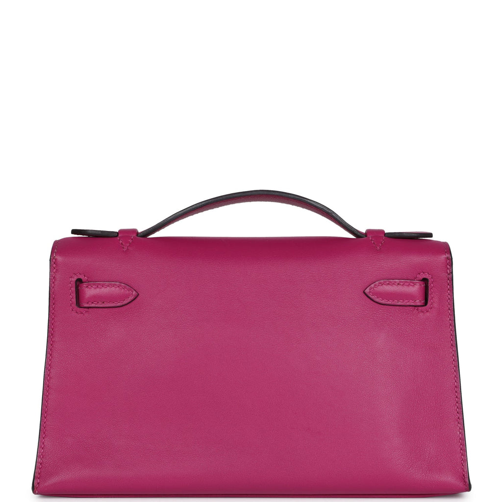 Hermes Kelly Pochette Rose Pourpre Swift Palladium Hardware - Exclusu