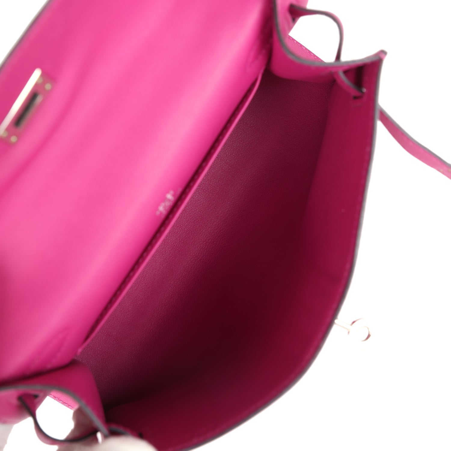 Hermes Kelly Pochette Rose Pourpre Swift Palladium Hardware - Exclusu