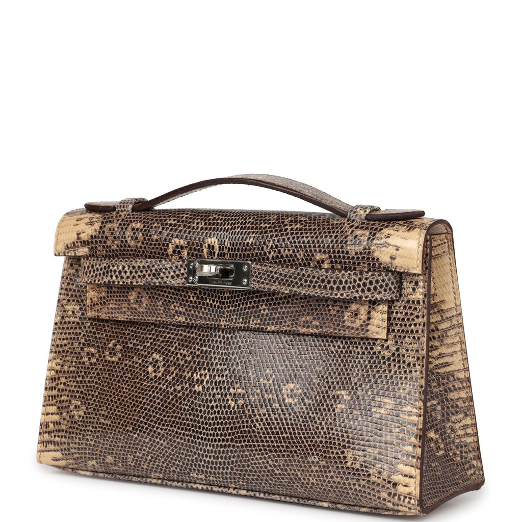 Hermes Kelly Pochette Desert Varanus Salvator Lizard Palladium Hardware - Exclusu