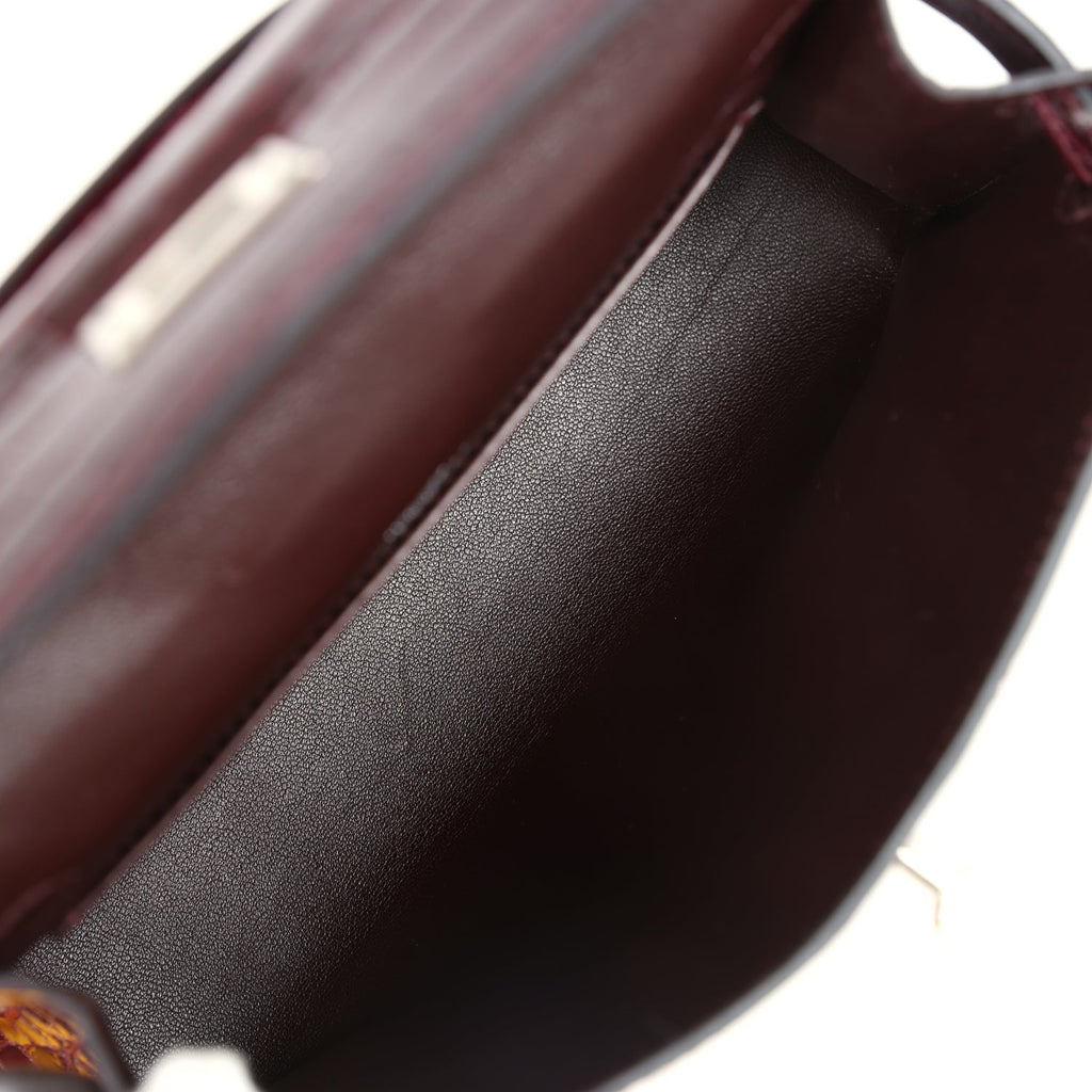 Hermes Kelly Pochette Bordeaux Shiny Niloticus Crocodile Palladium Hardware - Exclusu