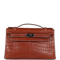 Hermes Kelly Pochette Fauve Matte Niloticus Crocodile Ruthenium Hardware - Exclusu