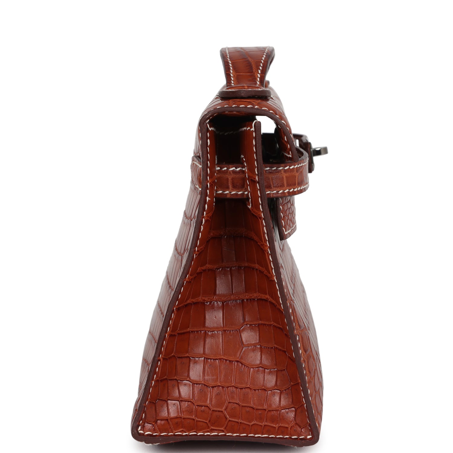 Hermes Kelly Pochette Fauve Matte Niloticus Crocodile Ruthenium Hardware - Exclusu