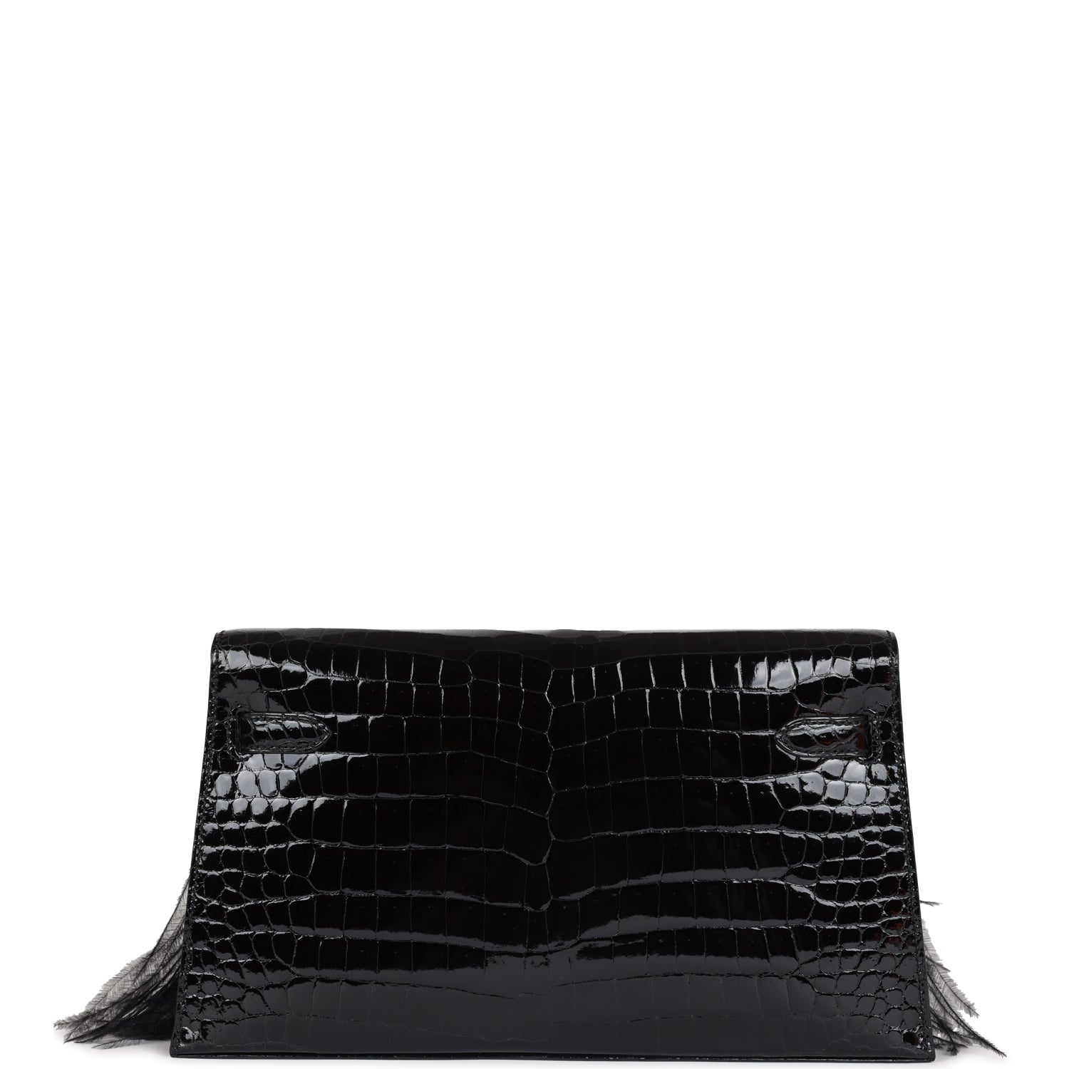 Hermes Kelly Elan Foile Black Shiny Porosus Crocodile and Ostrich Feather Gold Hardware - Exclusu