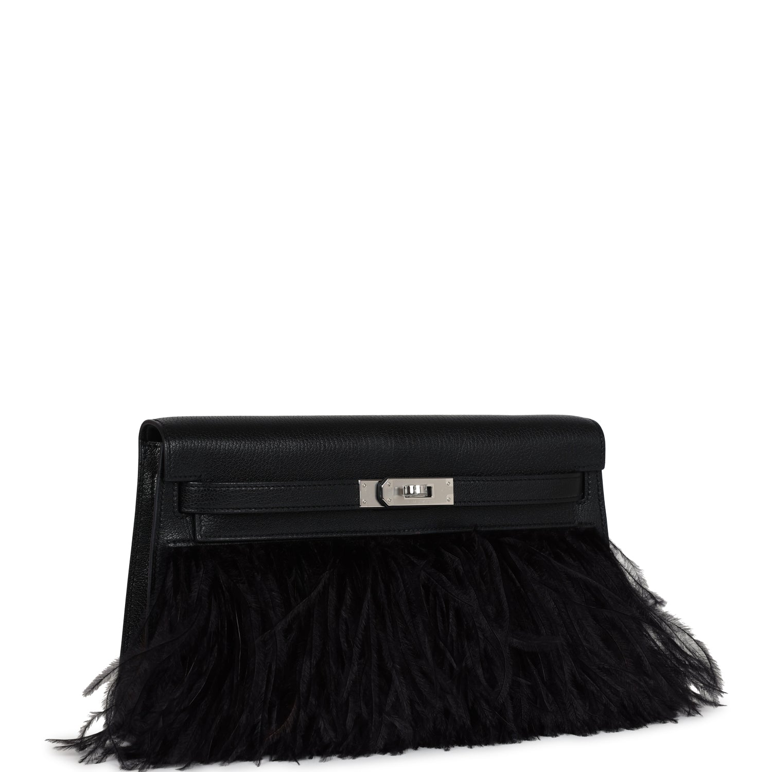 Hermes Kelly Elan Foile Chevre Chamkila and Ostrich Feather Palladium Hardware - Exclusu