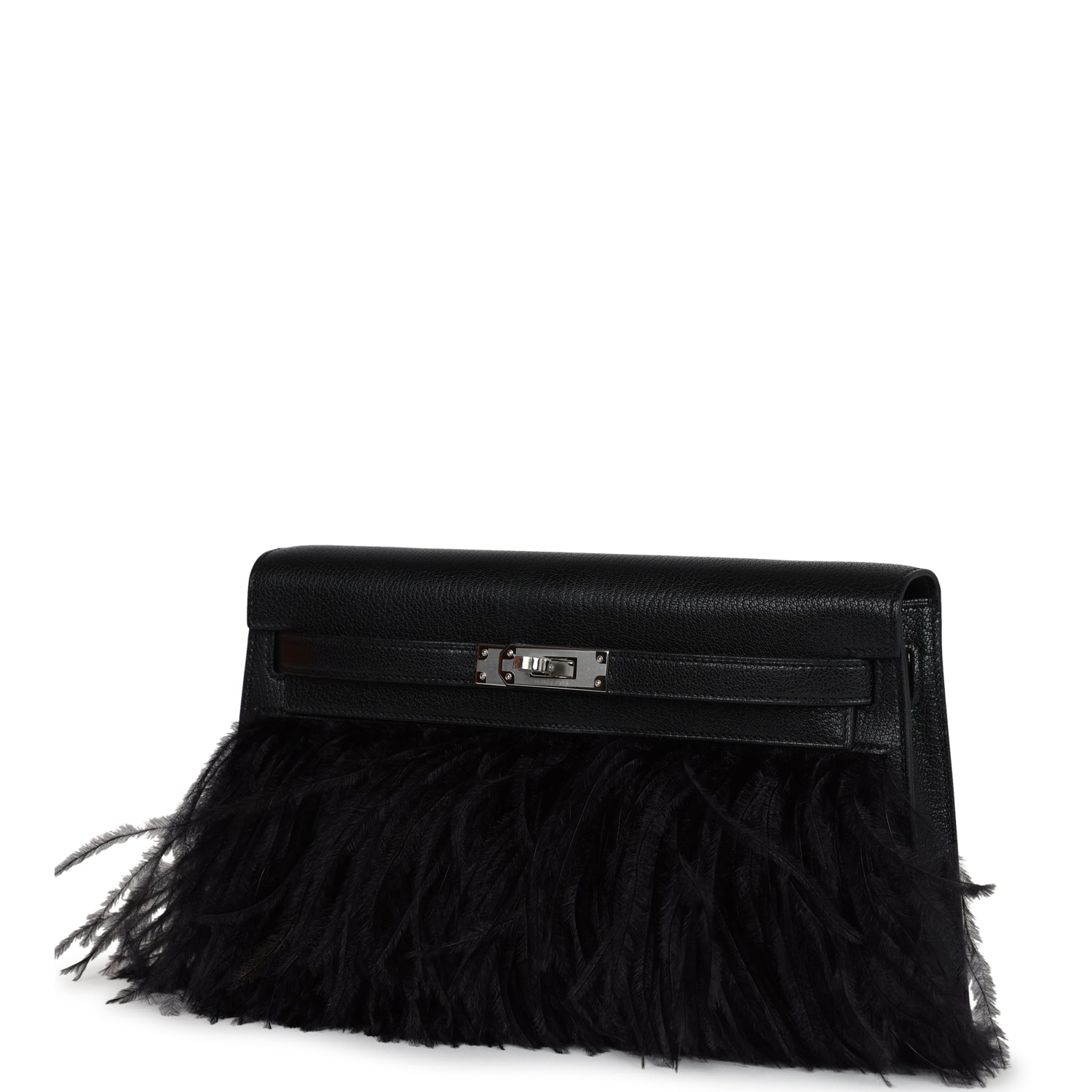Hermes Kelly Elan Foile Chevre Chamkila and Ostrich Feather Palladium Hardware - Exclusu