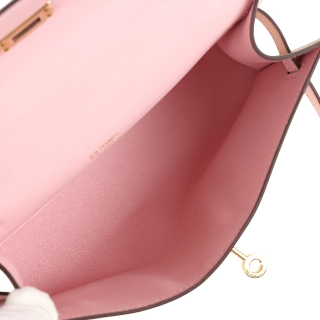 Hermes Special Order (HSS) Kelly Pochette Nata and Rose Sakura Swift Permabrass Hardware - Exclusu