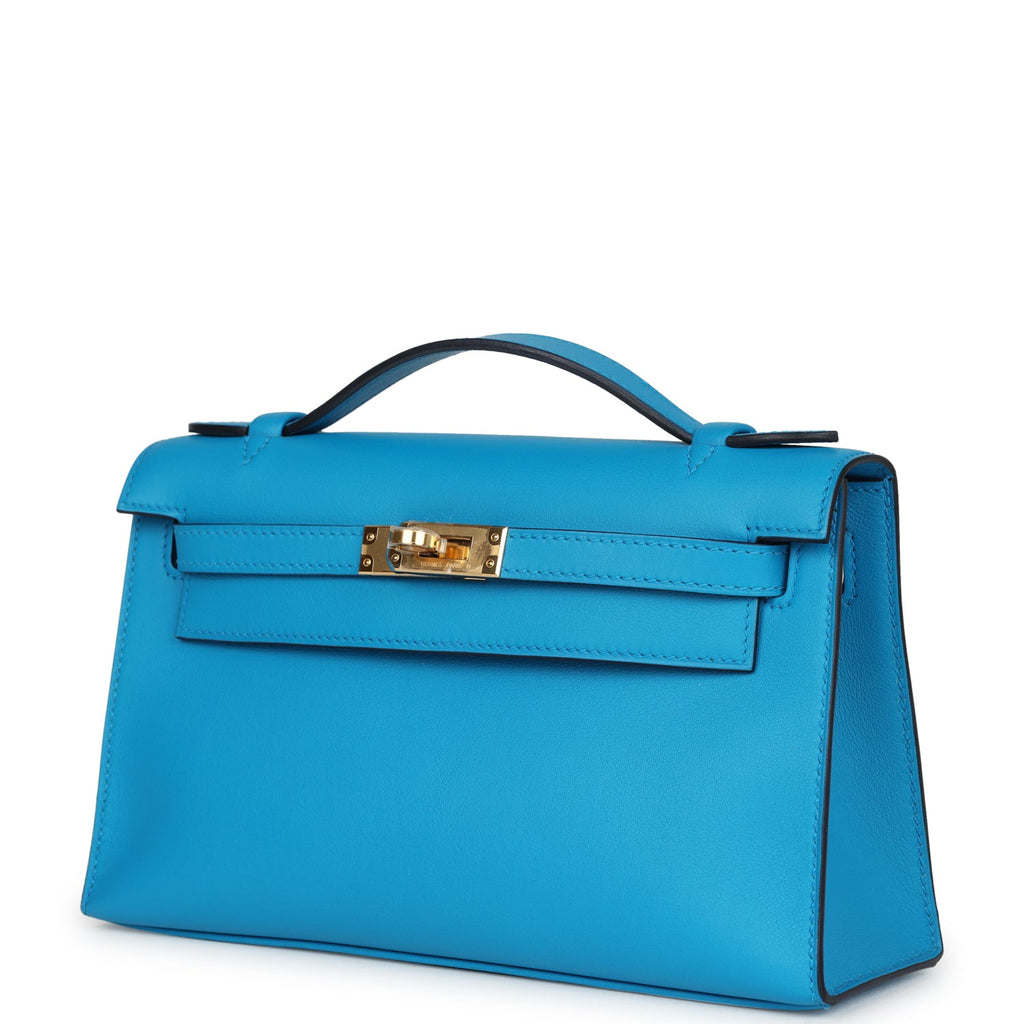 Hermes Kelly Pochette Bleu Frida Swift Gold Hardware - Exclusu
