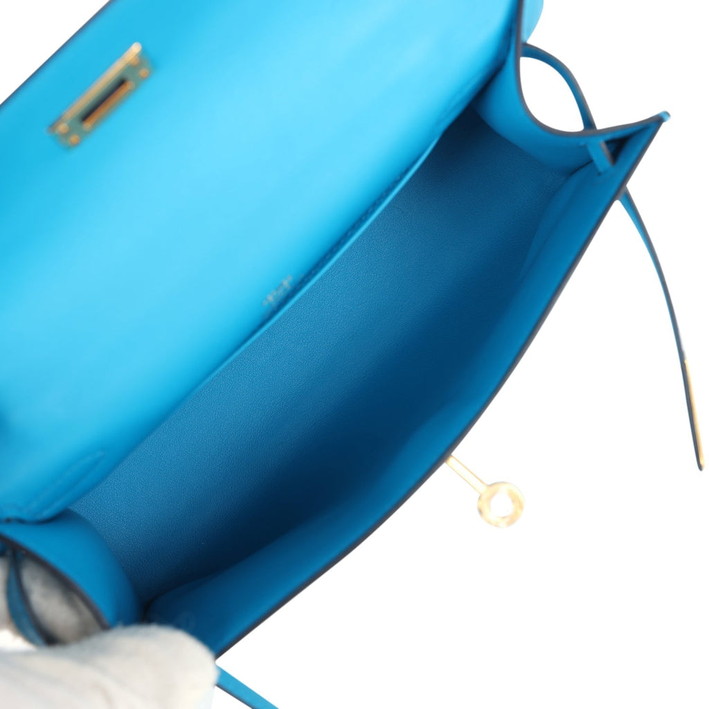 Hermes Kelly Pochette Bleu Frida Swift Gold Hardware - Exclusu