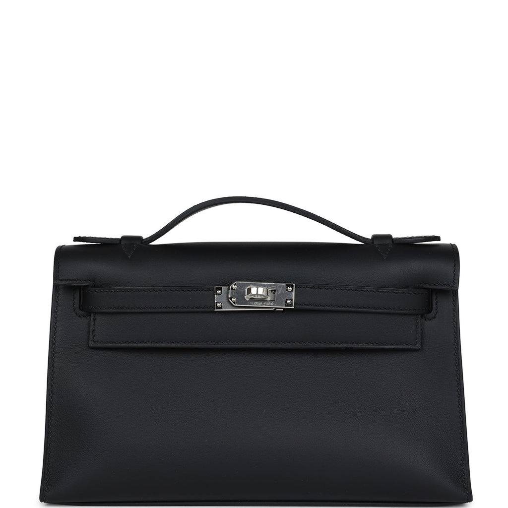 Hermes Kelly Pochette Black Swift Palladium Hardware - Exclusu