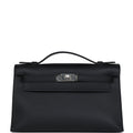 Hermes Kelly Pochette Black Swift Palladium Hardware - Exclusu