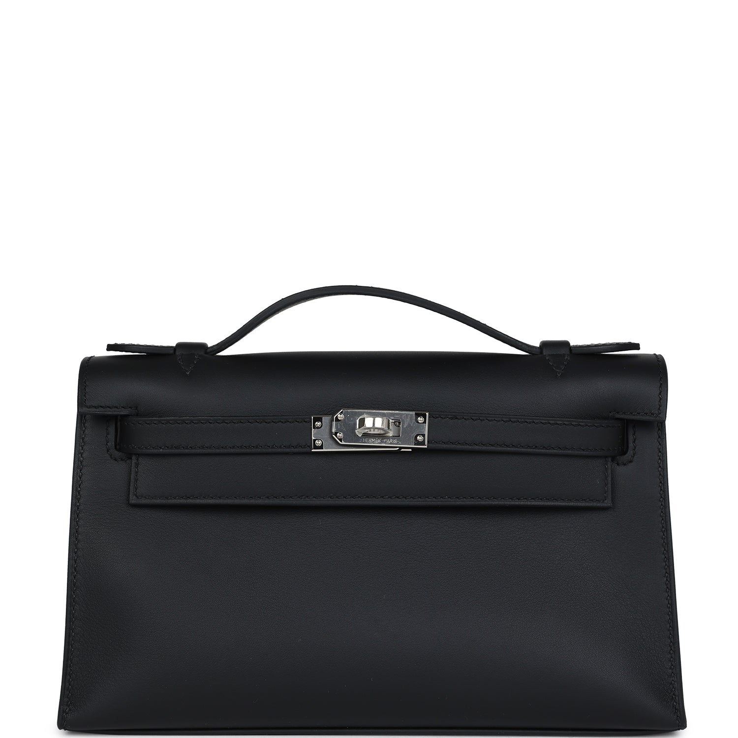 Hermes Kelly Pochette Black Swift Palladium Hardware - Exclusu