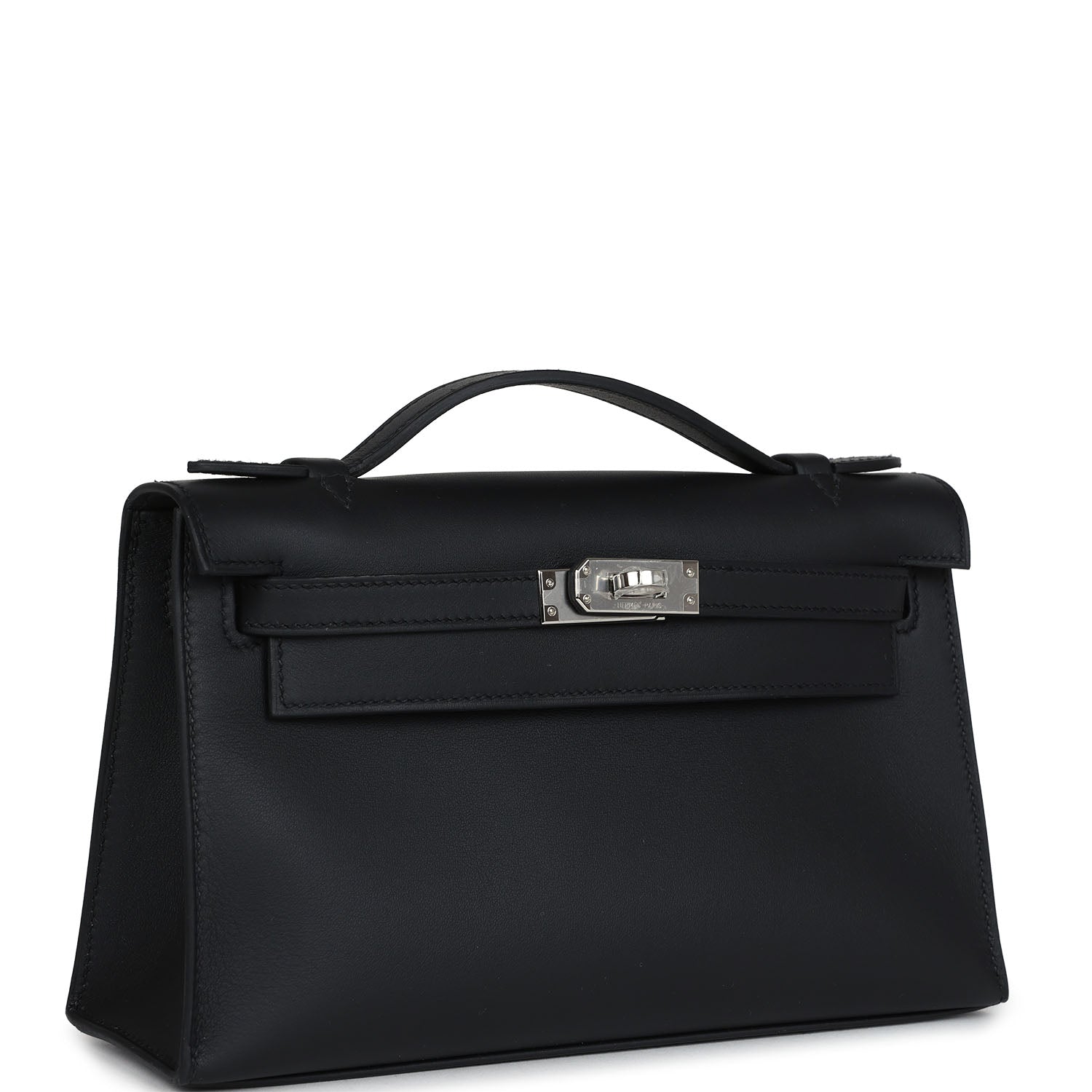 Hermes Kelly Pochette Black Swift Palladium Hardware - Exclusu