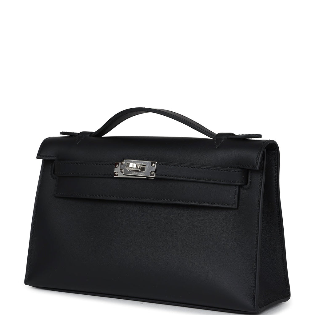 Hermes Kelly Pochette Black Swift Palladium Hardware - Exclusu