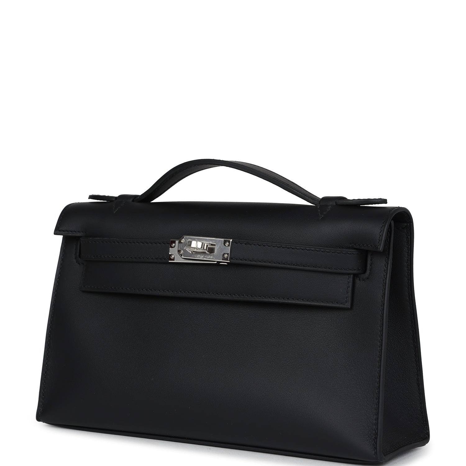 Hermes Kelly Pochette Black Swift Palladium Hardware - Exclusu
