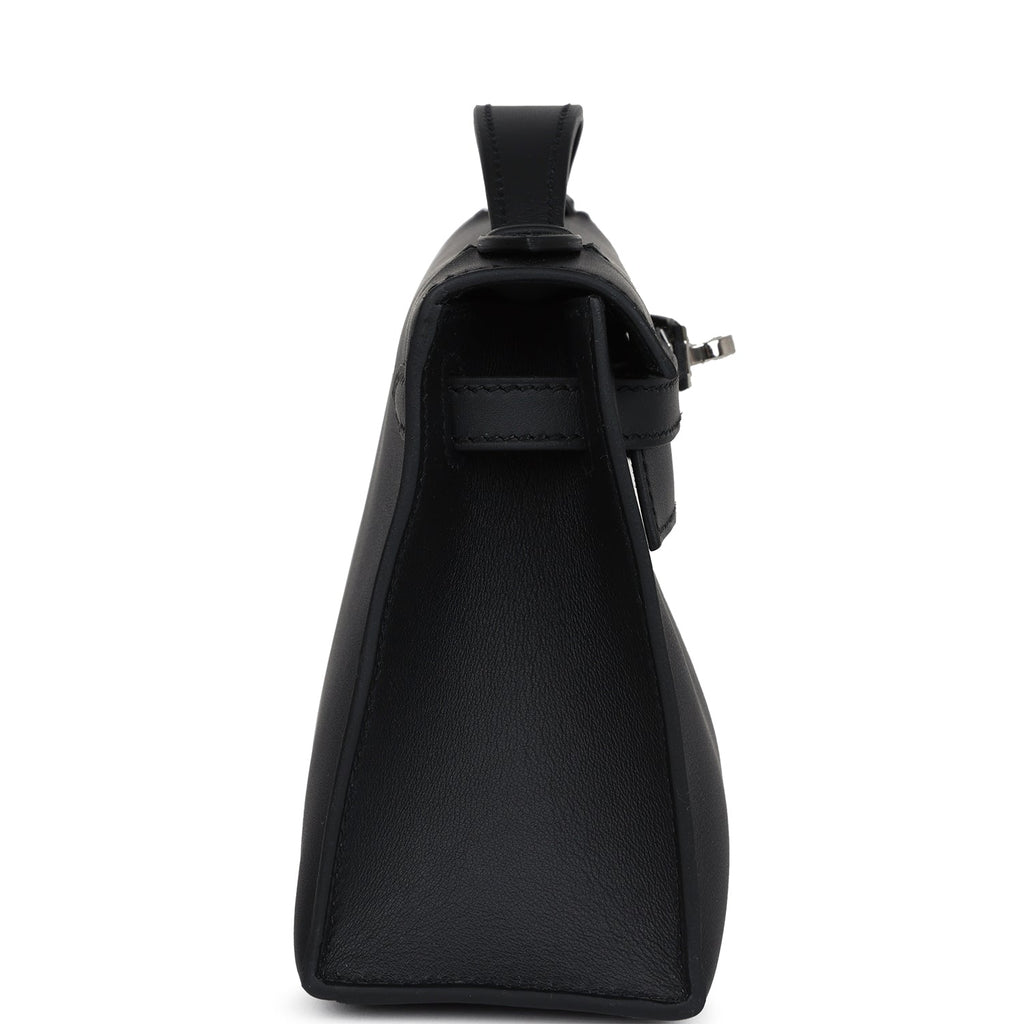 Hermes Kelly Pochette Black Swift Palladium Hardware - Exclusu