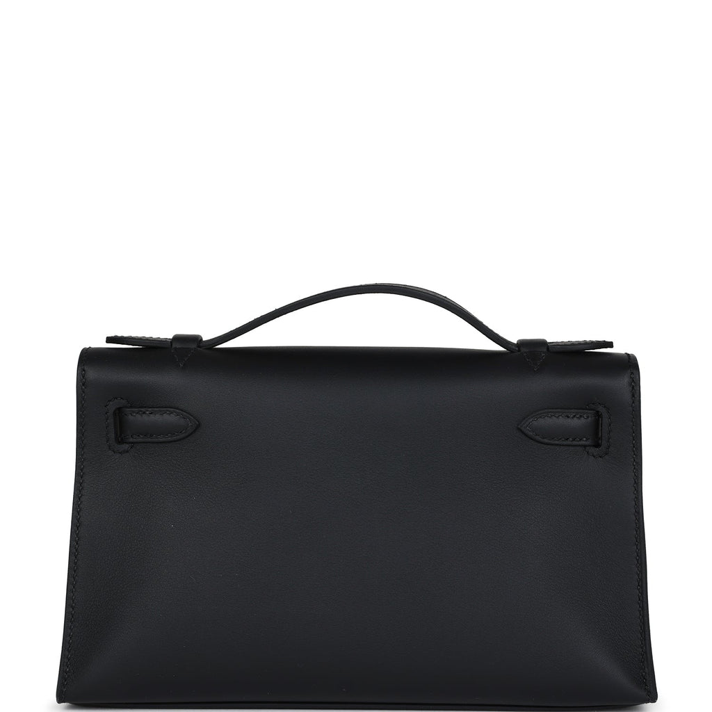 Hermes Kelly Pochette Black Swift Palladium Hardware - Exclusu