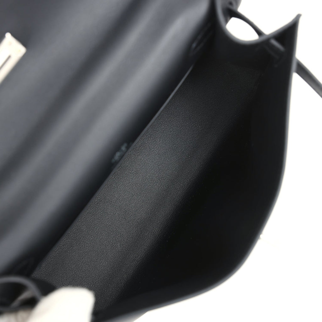 Hermes Kelly Pochette Black Swift Palladium Hardware - Exclusu