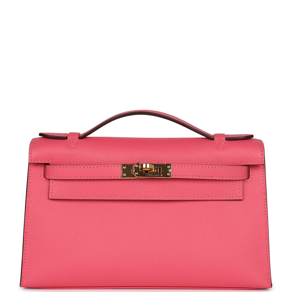 Hermes Special Order (HSS) Kelly Pochette Rose Azalee Epsom Gold Hardware - Exclusu