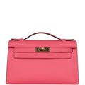Hermes Special Order (HSS) Kelly Pochette Rose Azalee Epsom Gold Hardware - Exclusu