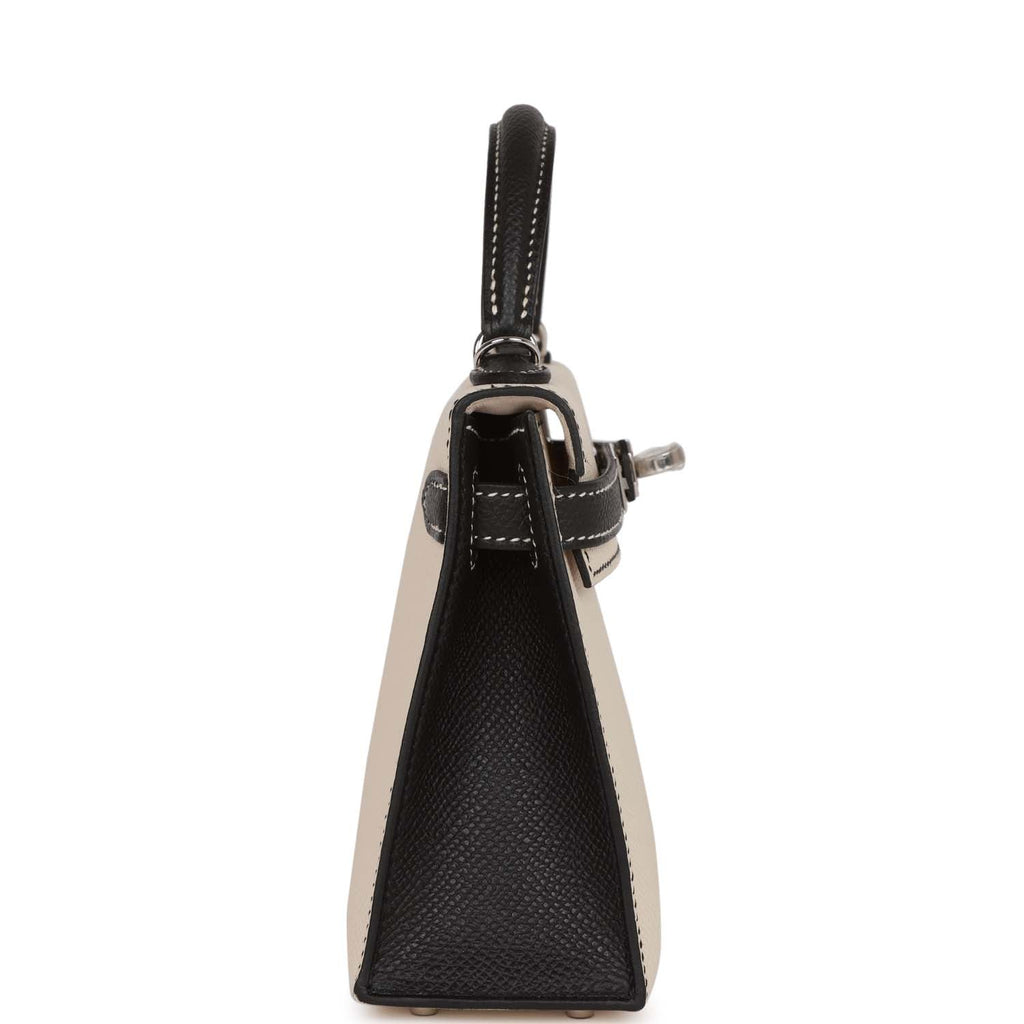 Hermes Special Order (HSS) Kelly Sellier 20 Craie and Black Epsom Palladium Hardware - Exclusu