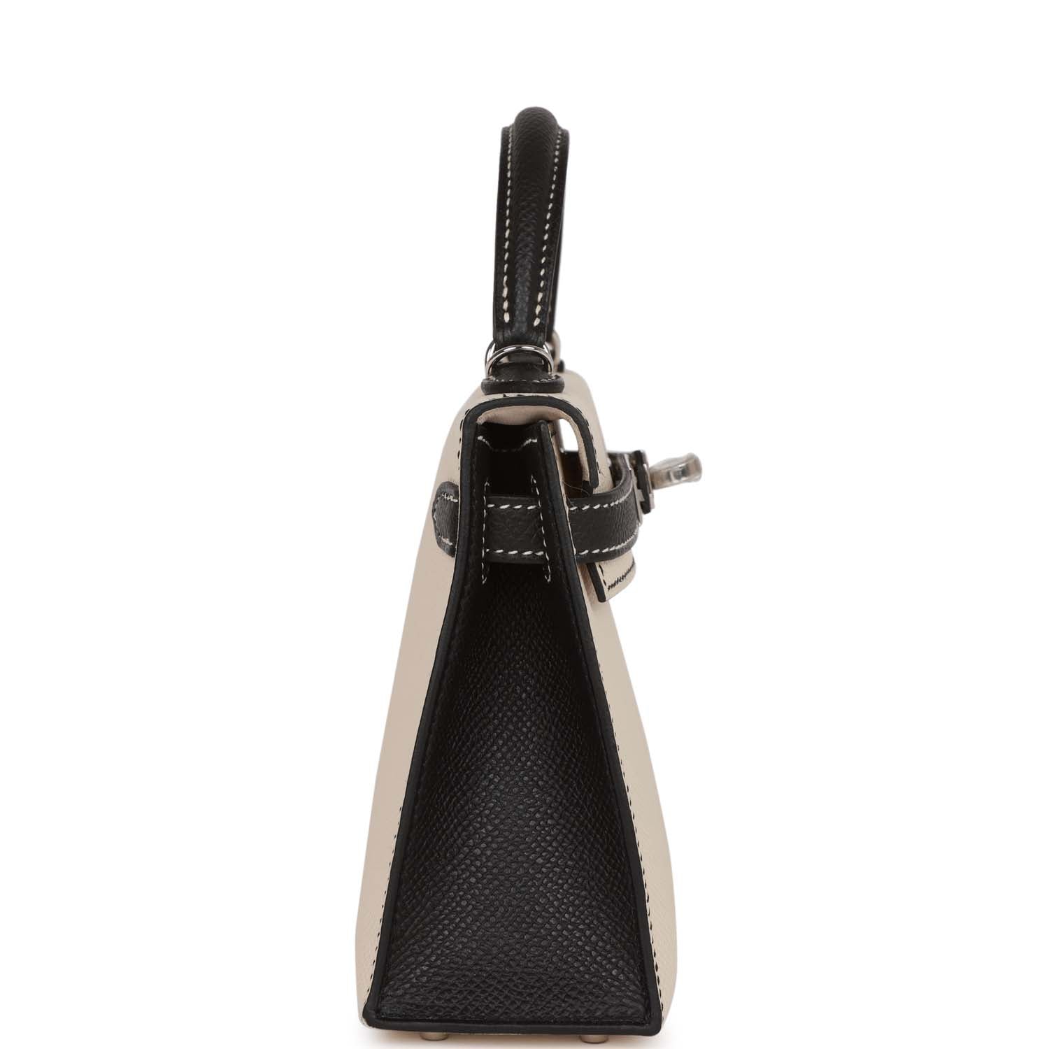 Hermes Special Order (HSS) Kelly Sellier 20 Craie and Black Epsom Palladium Hardware - Exclusu
