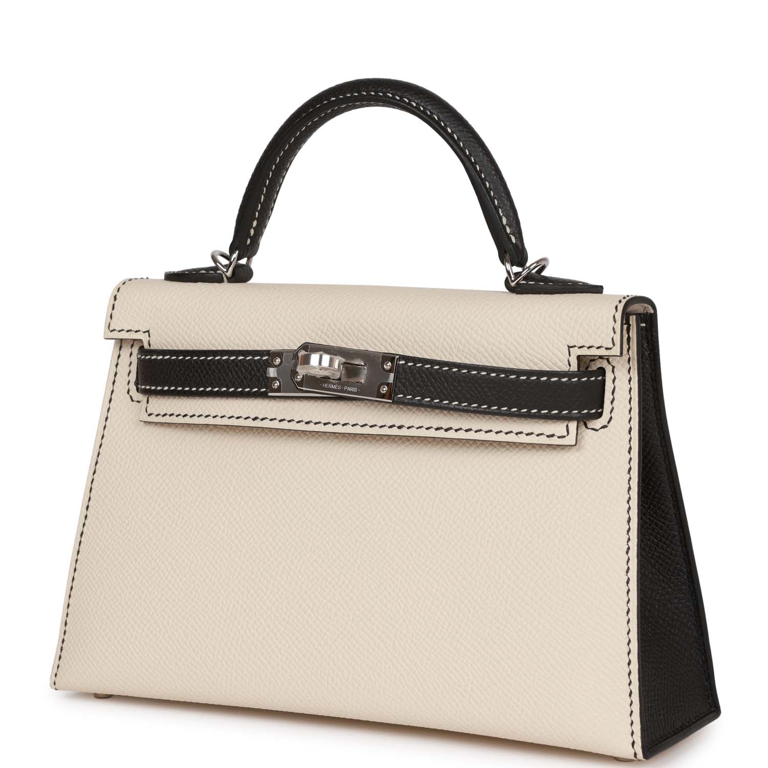 Hermes Special Order (HSS) Kelly Sellier 20 Craie and Black Epsom Palladium Hardware - Exclusu