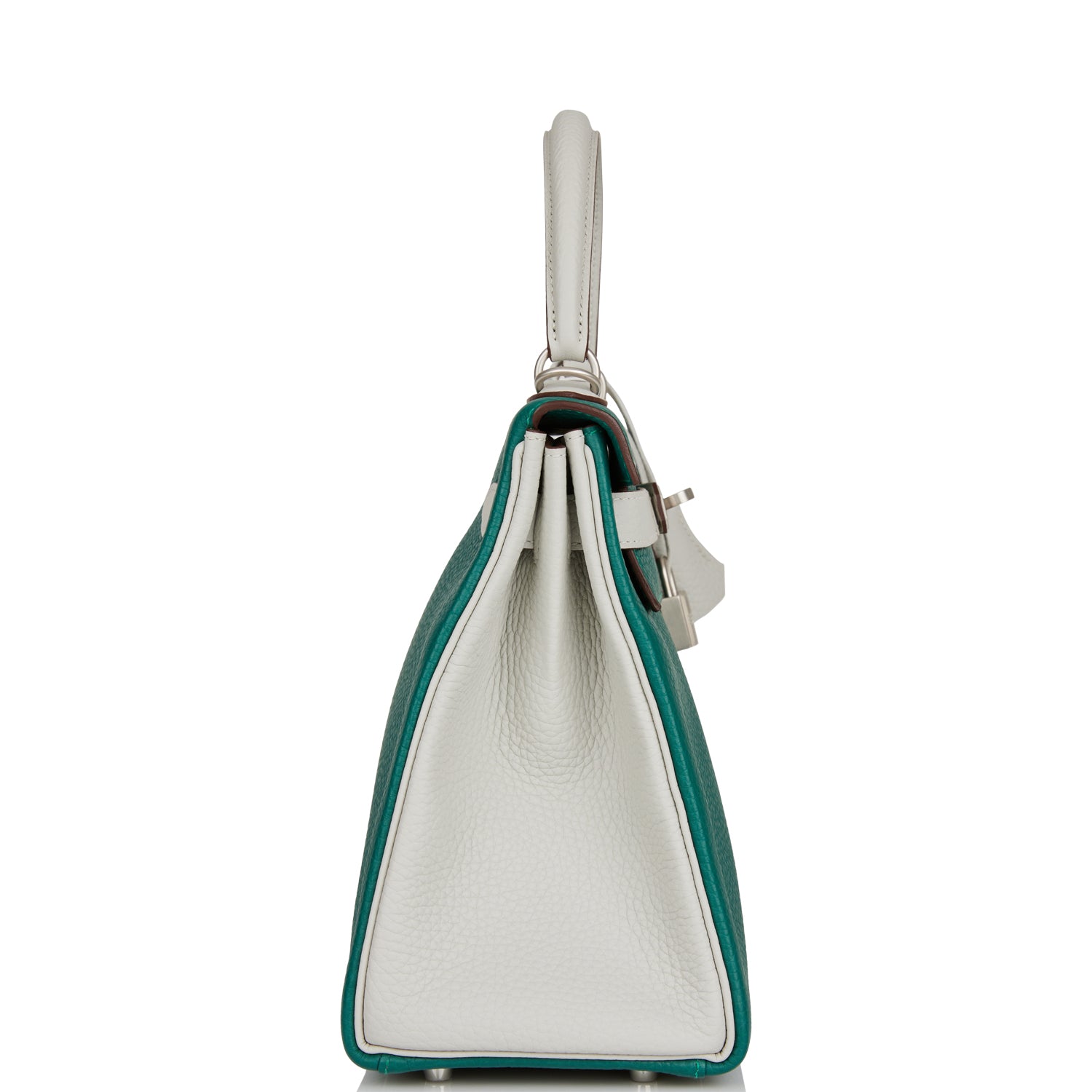 Hermes Kelly Retourne 28 Malachite and Gris Perle Clemence Brushed Palladium Hardware - Exclusu