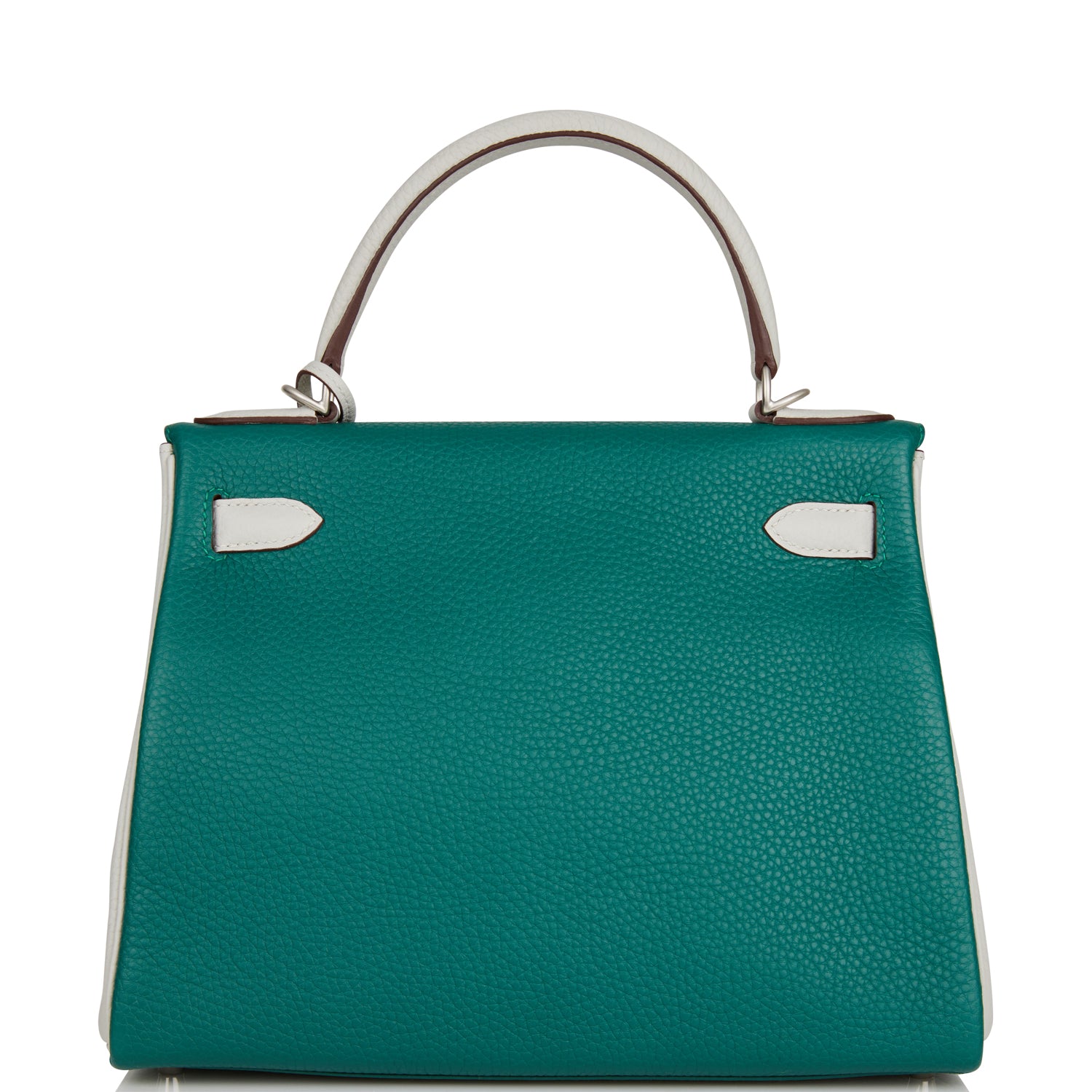 Hermes Kelly Retourne 28 Malachite and Gris Perle Clemence Brushed Palladium Hardware - Exclusu