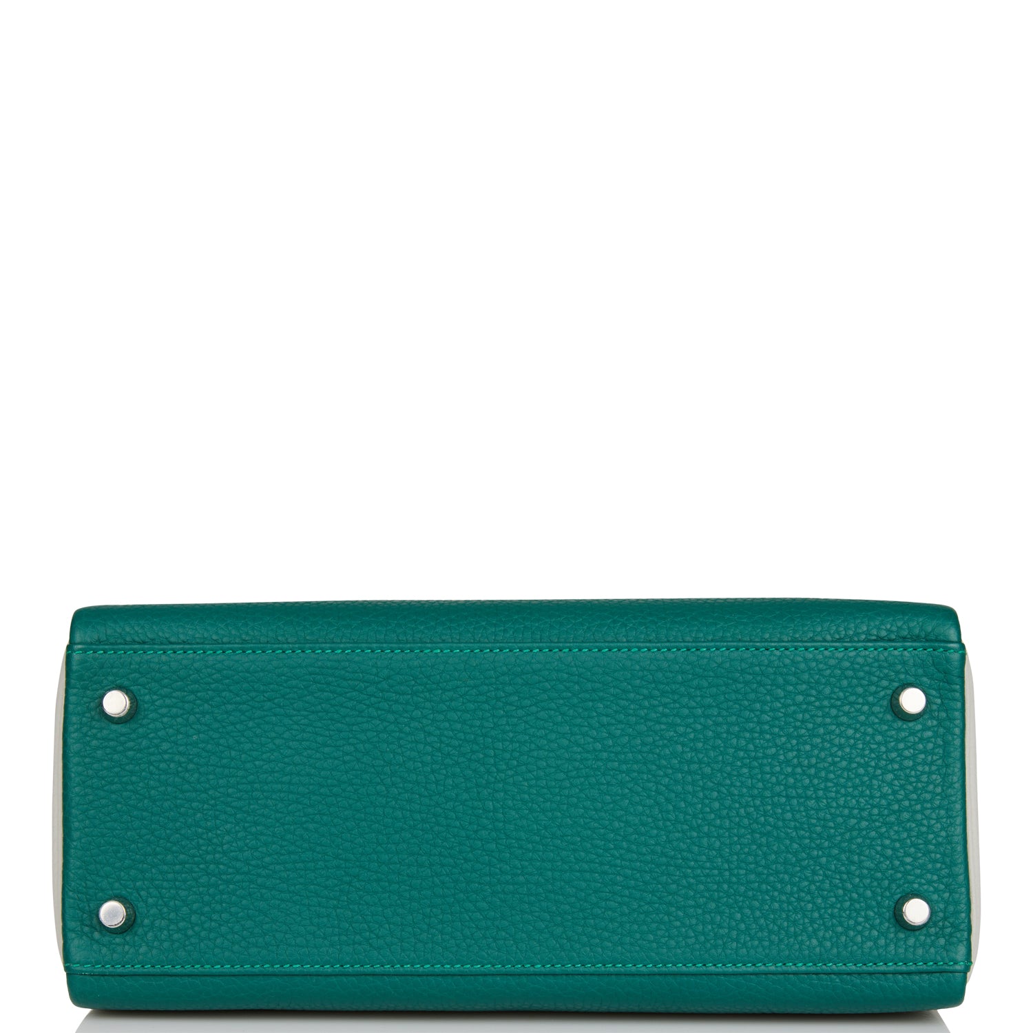 Hermes Kelly Retourne 28 Malachite and Gris Perle Clemence Brushed Palladium Hardware - Exclusu