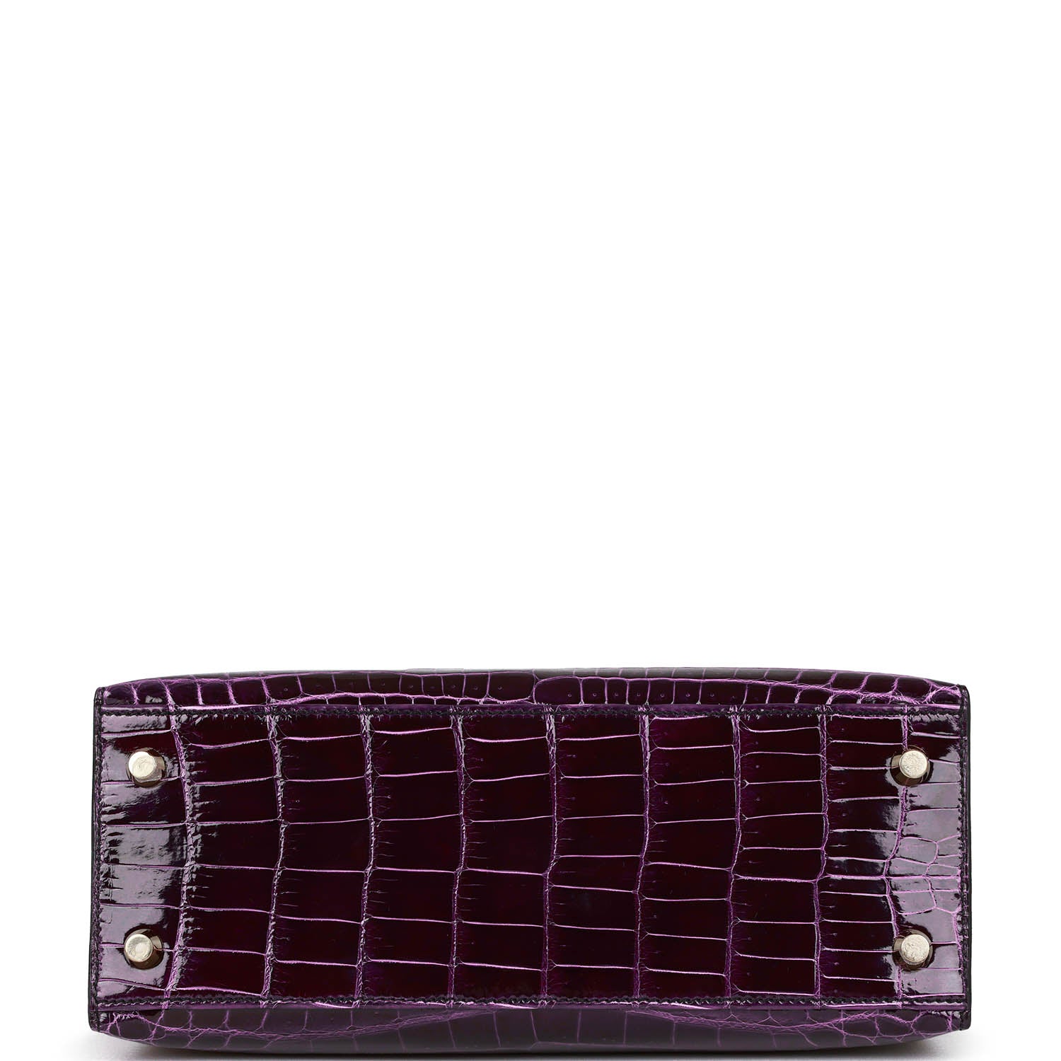 Hermes Kelly Sellier 25 Aubergine Shiny Niloticus Crocodile Gold Hardware - Exclusu