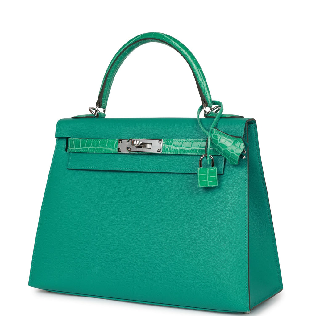 Hermes Kelly Sellier 28 Vert Verone Madame and Shiny Niloticus Crocodile Touch Palladium Hardware - Exclusu