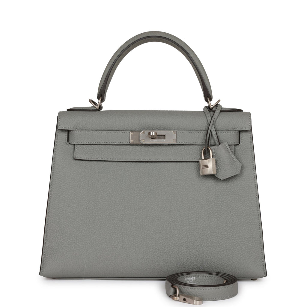 Hermes Special Order (HSS) Kelly Sellier 28 Gris Mouette Verso Togo Brushed Palladium Hardware - Exclusu
