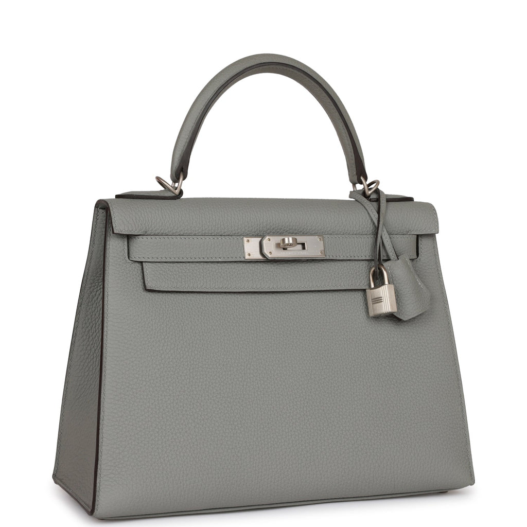 Hermes Special Order (HSS) Kelly Sellier 28 Gris Mouette Verso Togo Brushed Palladium Hardware - Exclusu