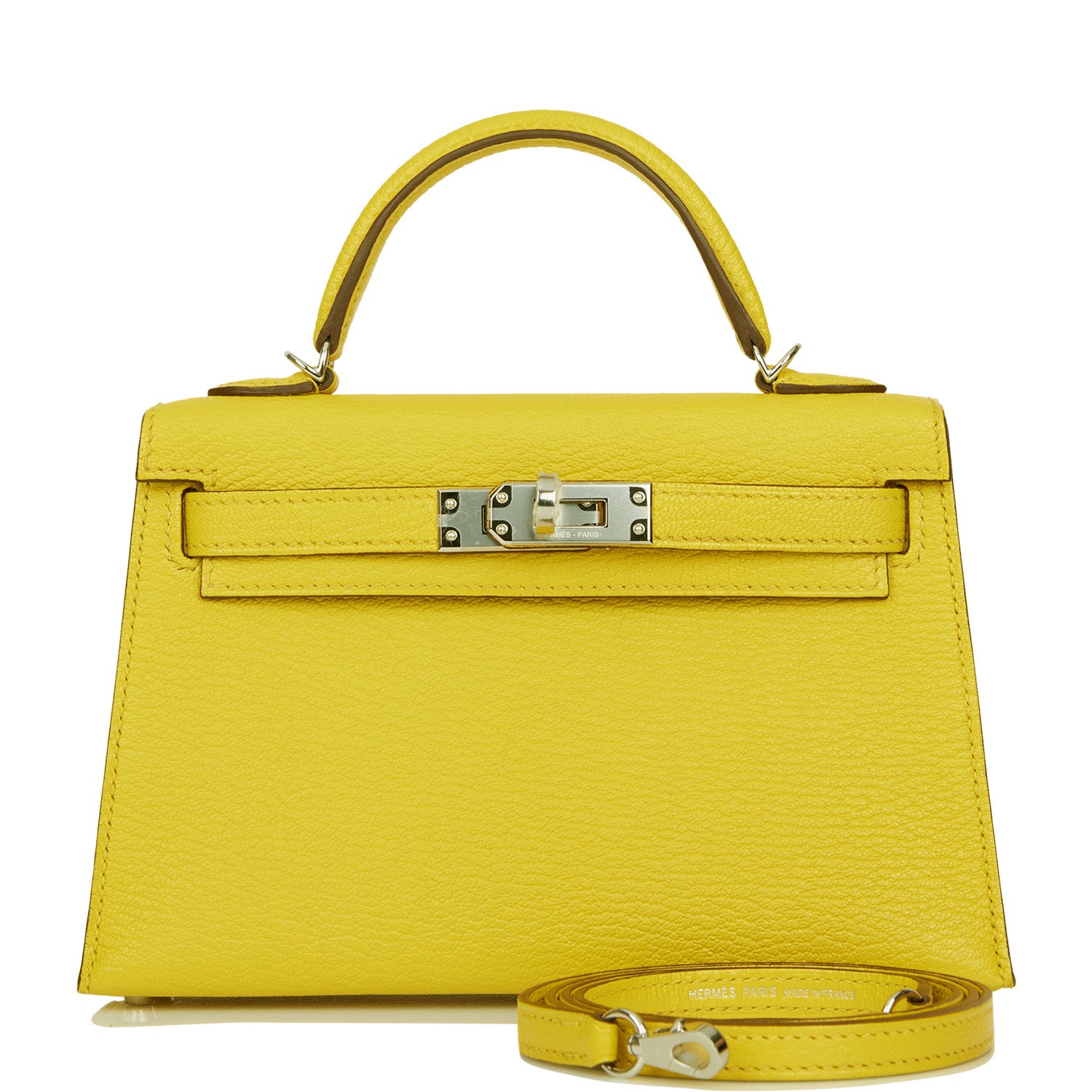 Hermes Kelly Sellier 20 Jaune de Naples Verso Chèvre Palladium Hardware - Exclusu